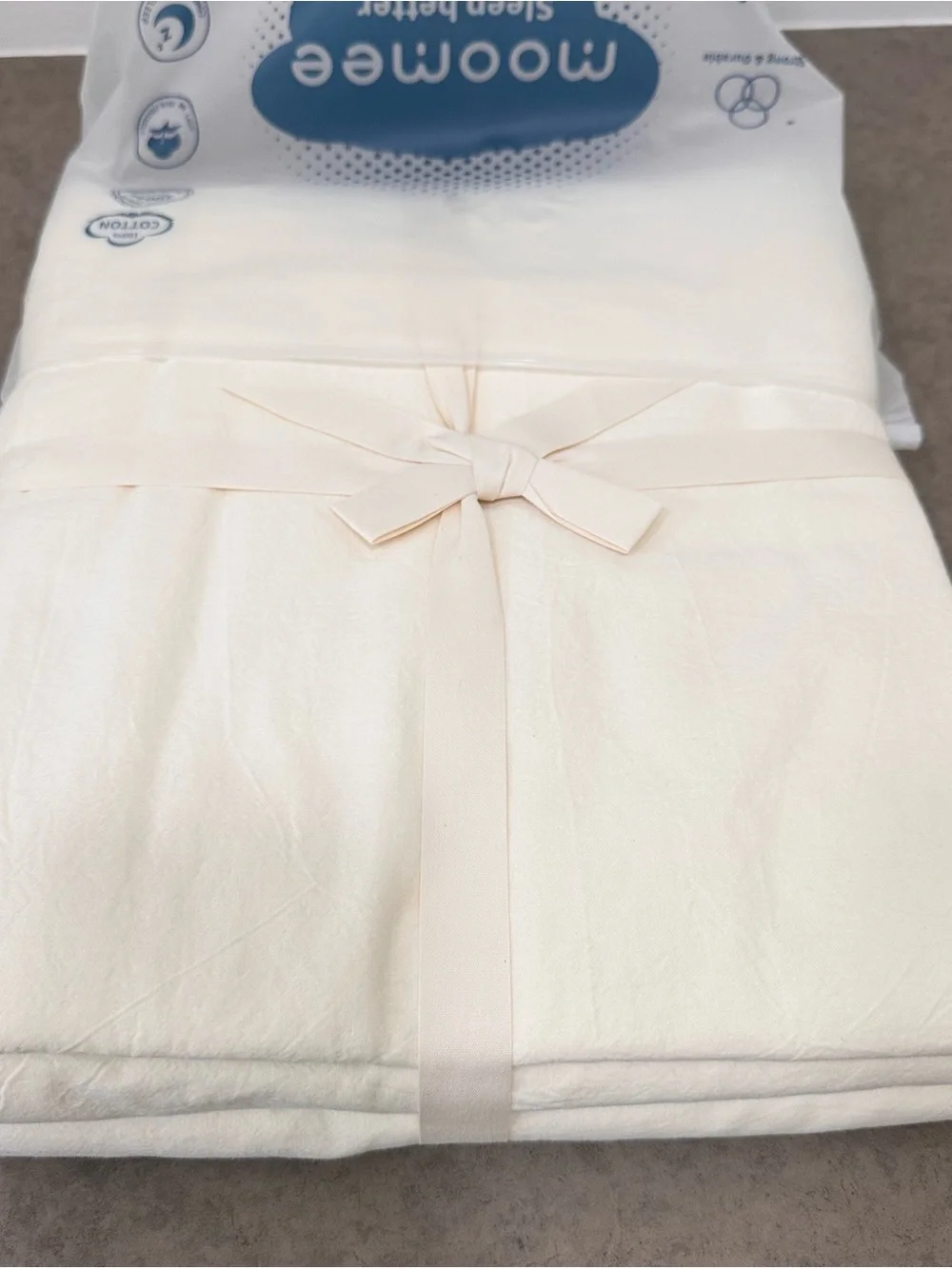 Moomee Sleep Better Duvet Cover 100% Cotton Linen Like Cream White Queen NEW